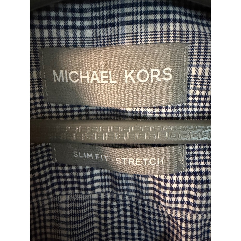 Michael Kors Mens Slim Fit Stretch Glen Plaid Button Down Shirt Blue White 16 L - Picture 5 of 9